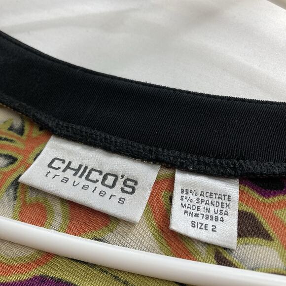 Chico’s‎ Travelers Black Modern Print Top Size 2 Large Slinky Knit Statement - Picture 5 of 10